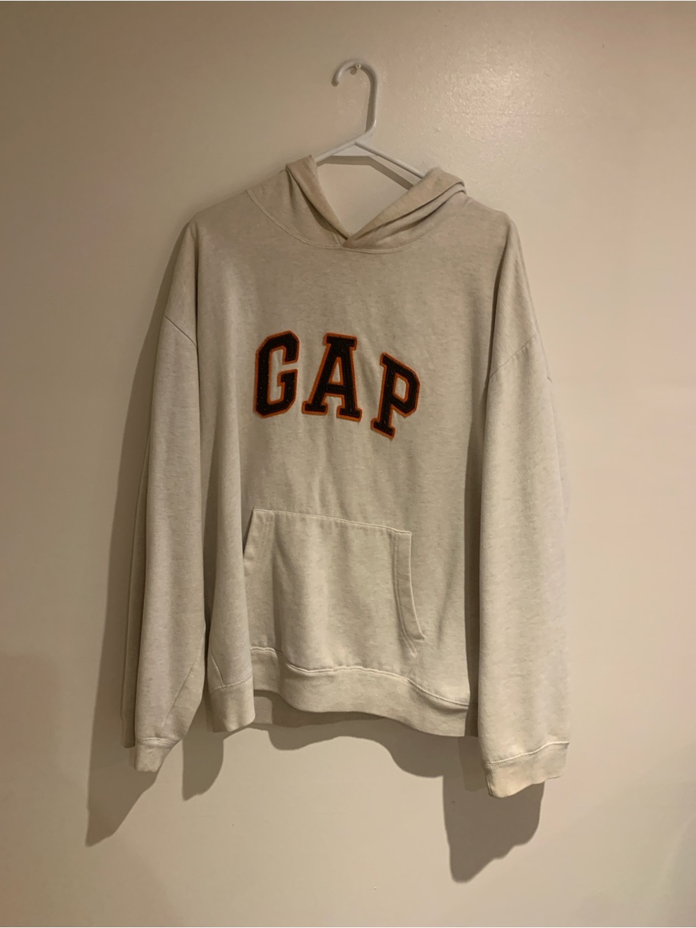 GAP Cream Crewneck Hoodie with Orange-Trim Logo